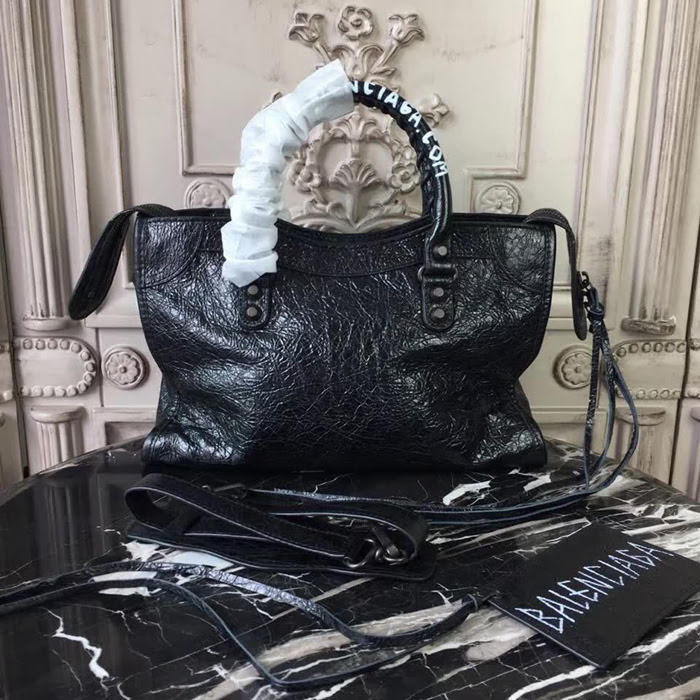 BALENCIAG巴黎世家 GRAFFITI CLASSIC CITY 30cm機車包 爆裂紋羊皮 手提肩背斜挎包  BL1462